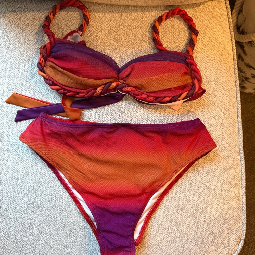 Colorful Twist Bikini Set with matching sarong coverup